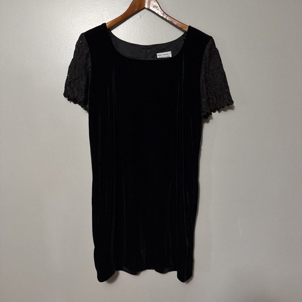 Jessica Howard Dress 16 Black Velvet Lace Evening Vintage Whimsigoth Vamp Event
